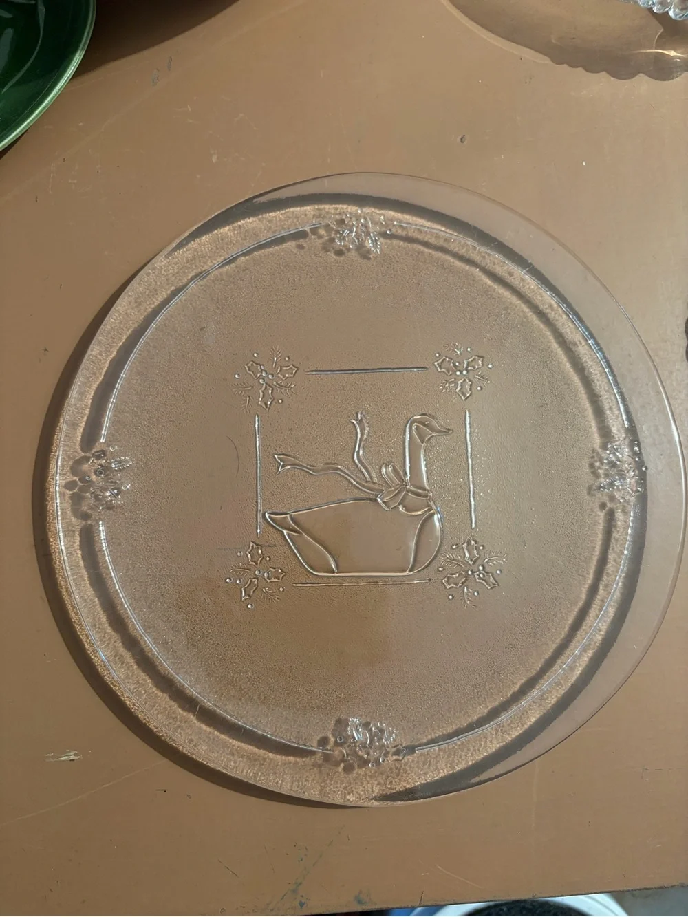 Clear Glass Decorative Charger with Swan Motif